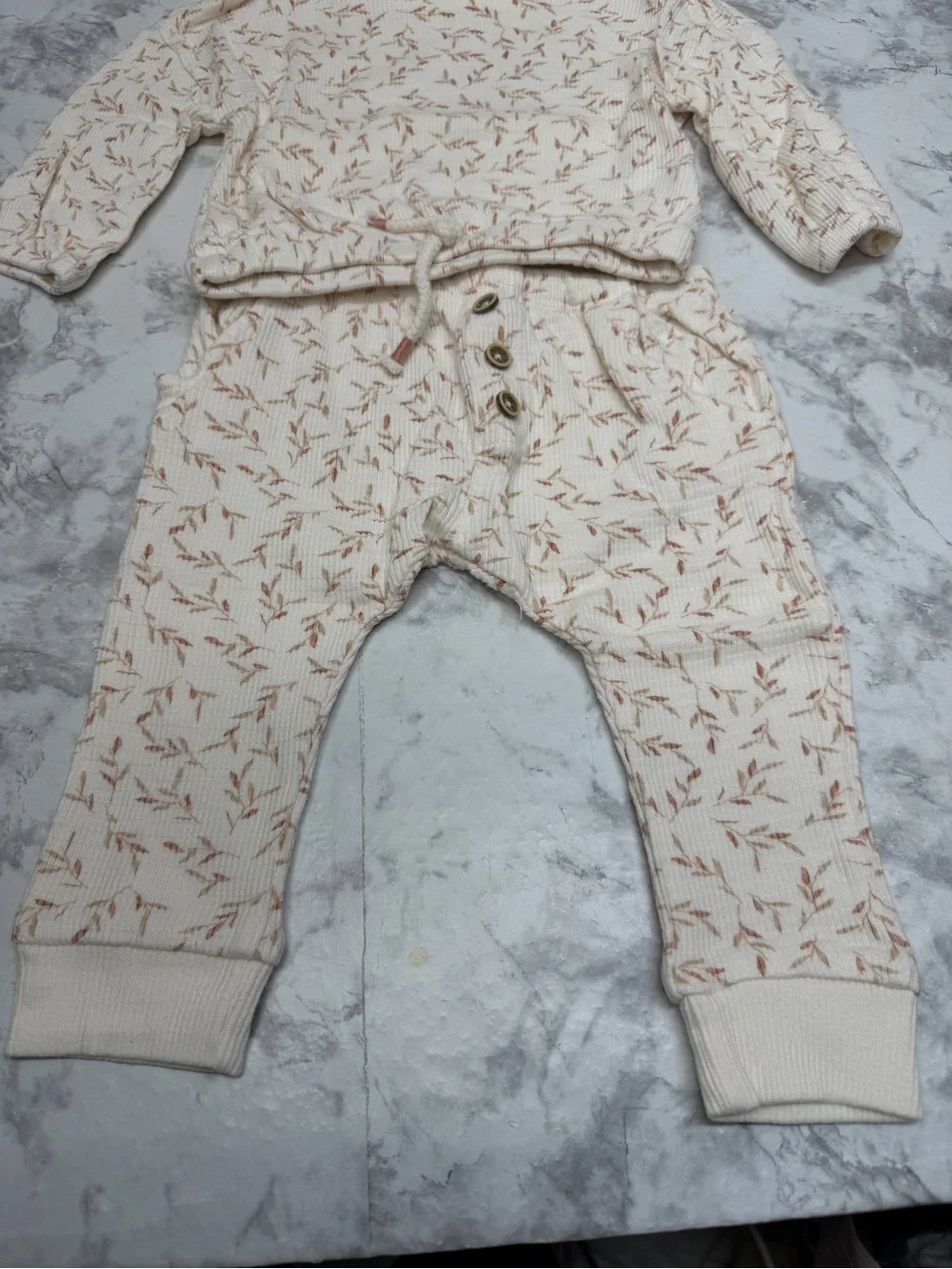 Cream Floral Ribbed Baby Romper Set with Button Detail Fall Outfit Baby girls